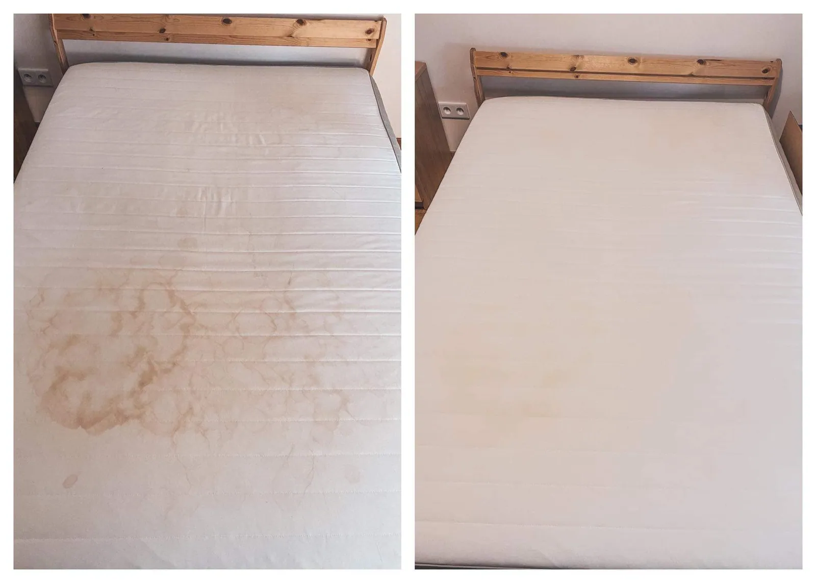 Materac przed praniem i po czyszczeniu metodą ekstrakcyjną przez CLEANWWA